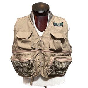 Orvis Mens Khaki Fly Fishing‎ Vest Multiple Pockets & Mesh Accents Large